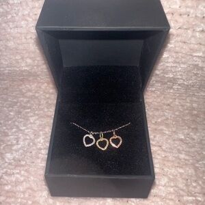 Zales Triple Diamond Heart Pendant in 10K Tri-Tone Gold on White Gold Chain